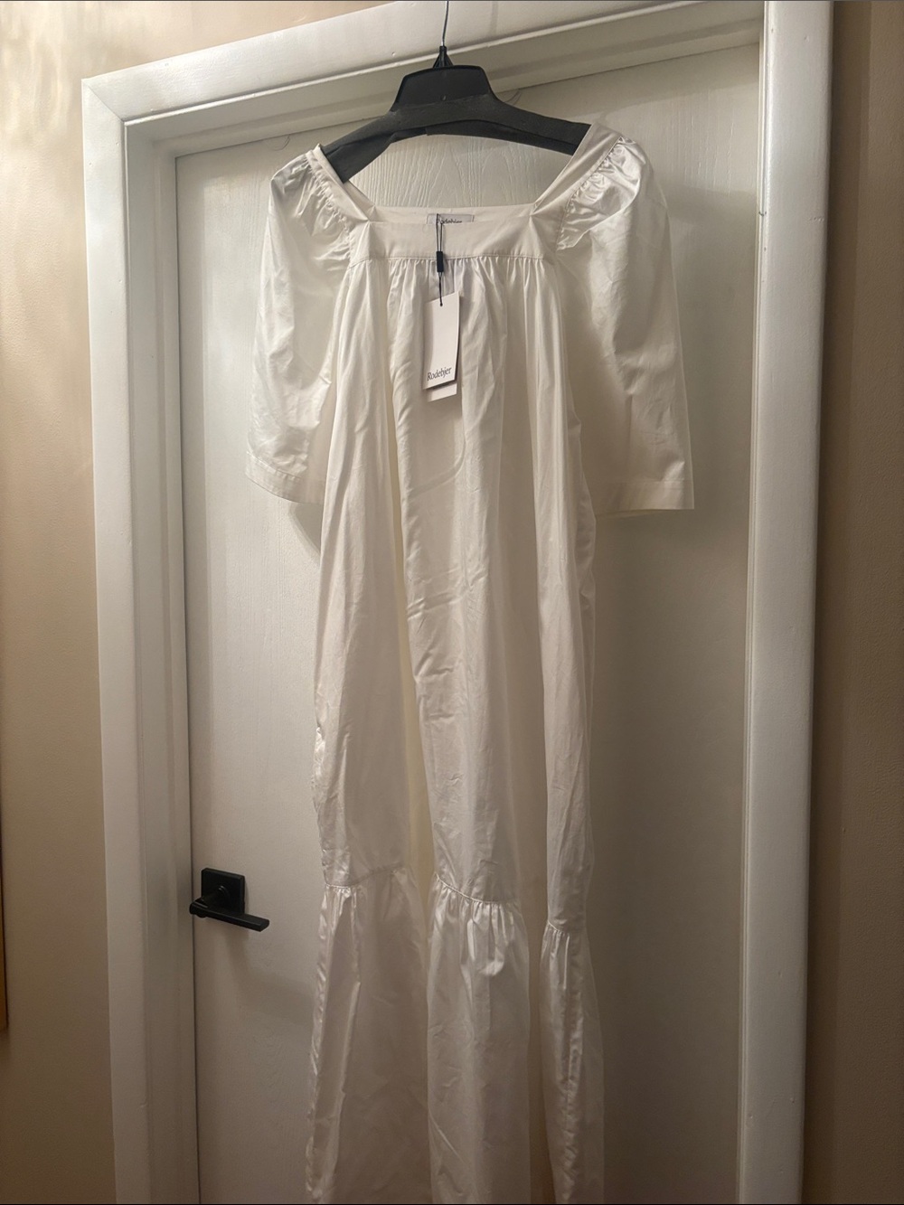 Women’s White Maxi Dress with Square Neck and Ruffle Tier